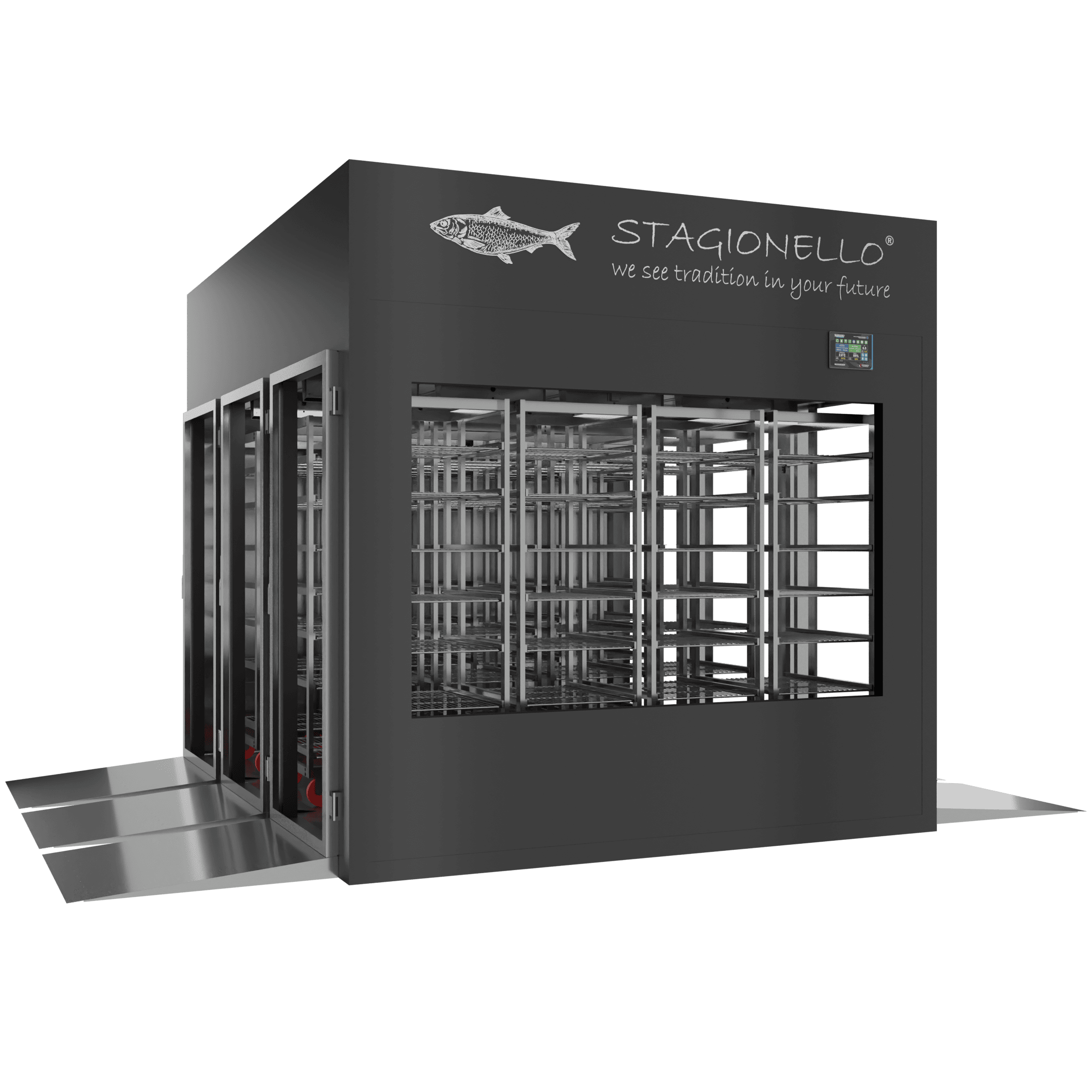 Stagionello® Fish Curing Device 1800 Kg Tunnel porta a vetro